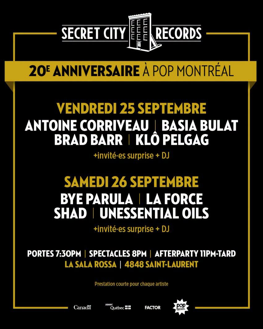 Secret City 20ème anniversaire avec Unessential Oils + La Force + Shad + Bye Parula